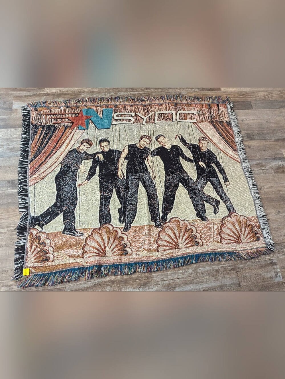 Vintage 90's NSYNC Throw Blanket Woven Tapestry Fringe Boyband 59x43